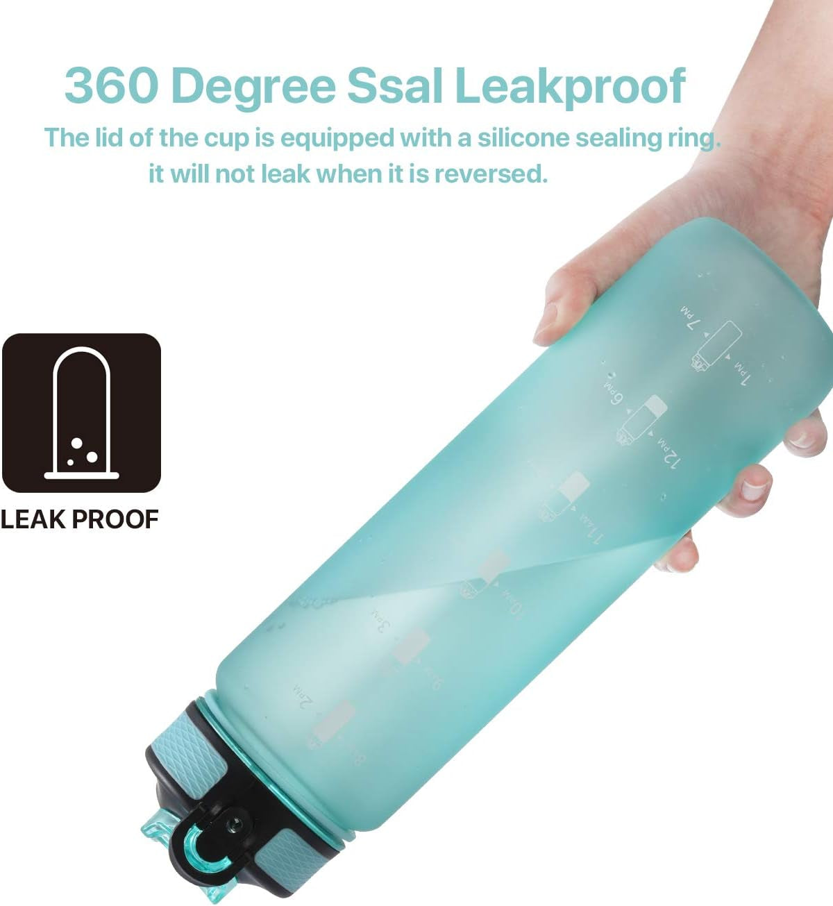 32 Oz Water Bottle with Time Marker, Carry Strap, Leak-Proof Tritan Bpa-Free, Ensure You Drink Enough Water for Fitness, Gym, Camping, Outdoor Sports